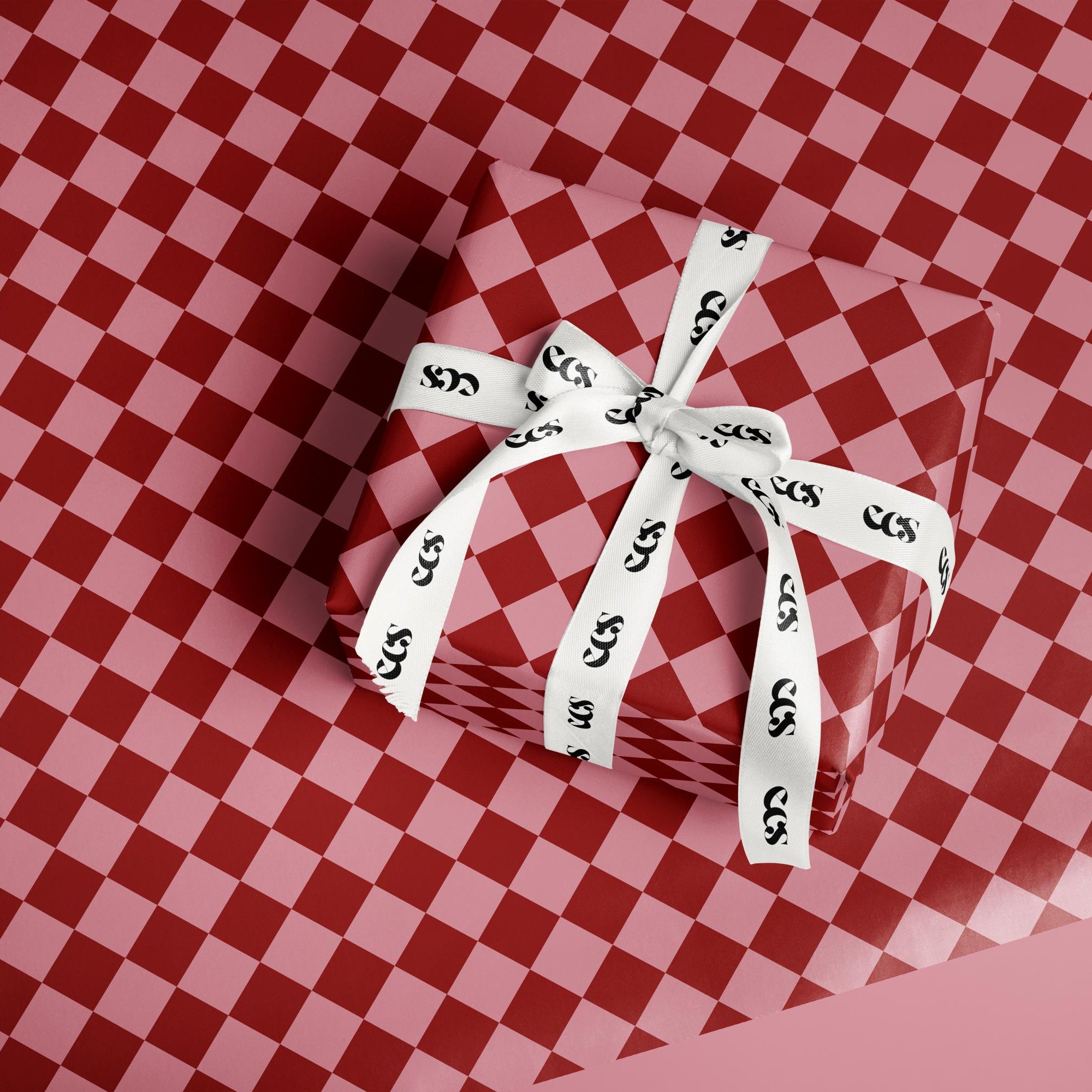 Pink & Red Checkered Wrapping Paper, Gloss or Matte Finish Elegant Luxury Birthday Gift Wrap