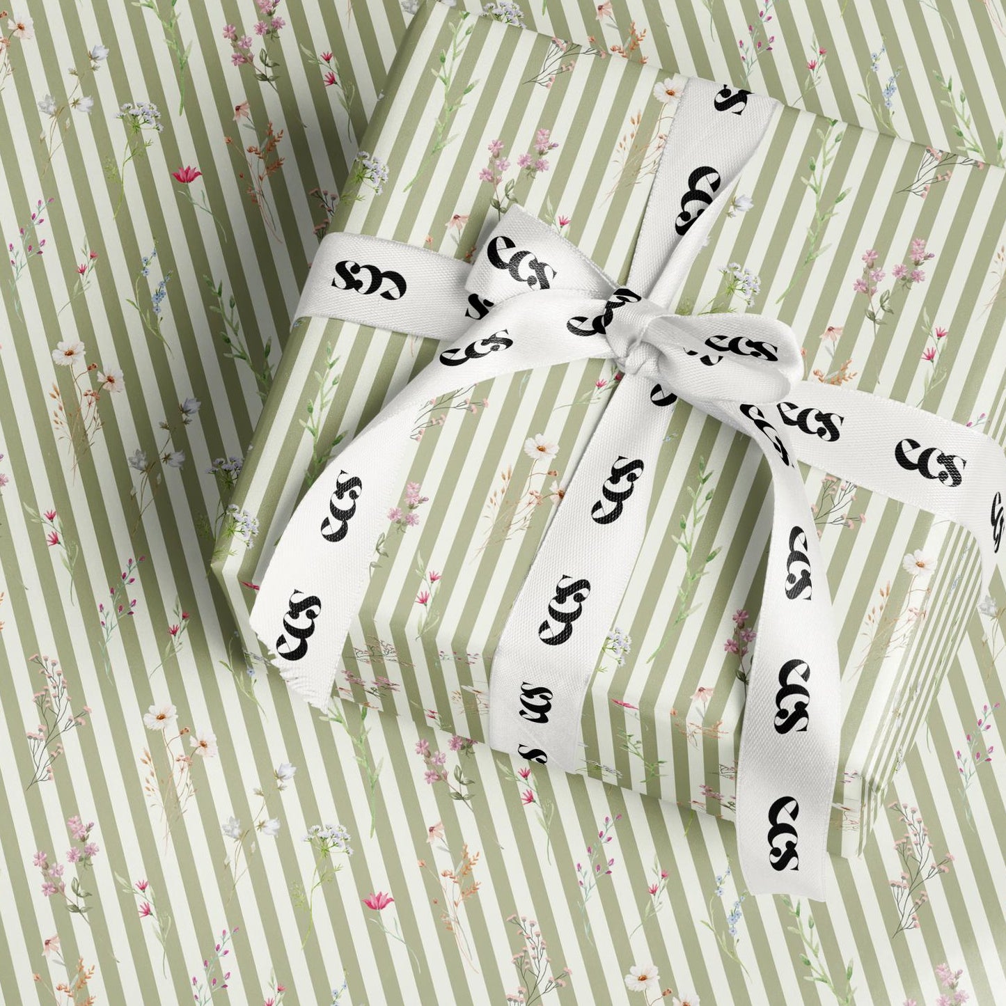 Pastel striped floral wrapping paper — Evara Creative Studio