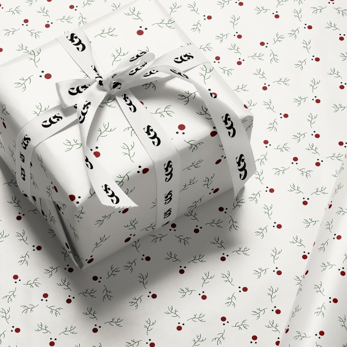 Reindeer Wrapping Paper with Red Nose & Antlers | Rudolph Christmas Gift Wrap Sheets | Festive Holiday Packaging