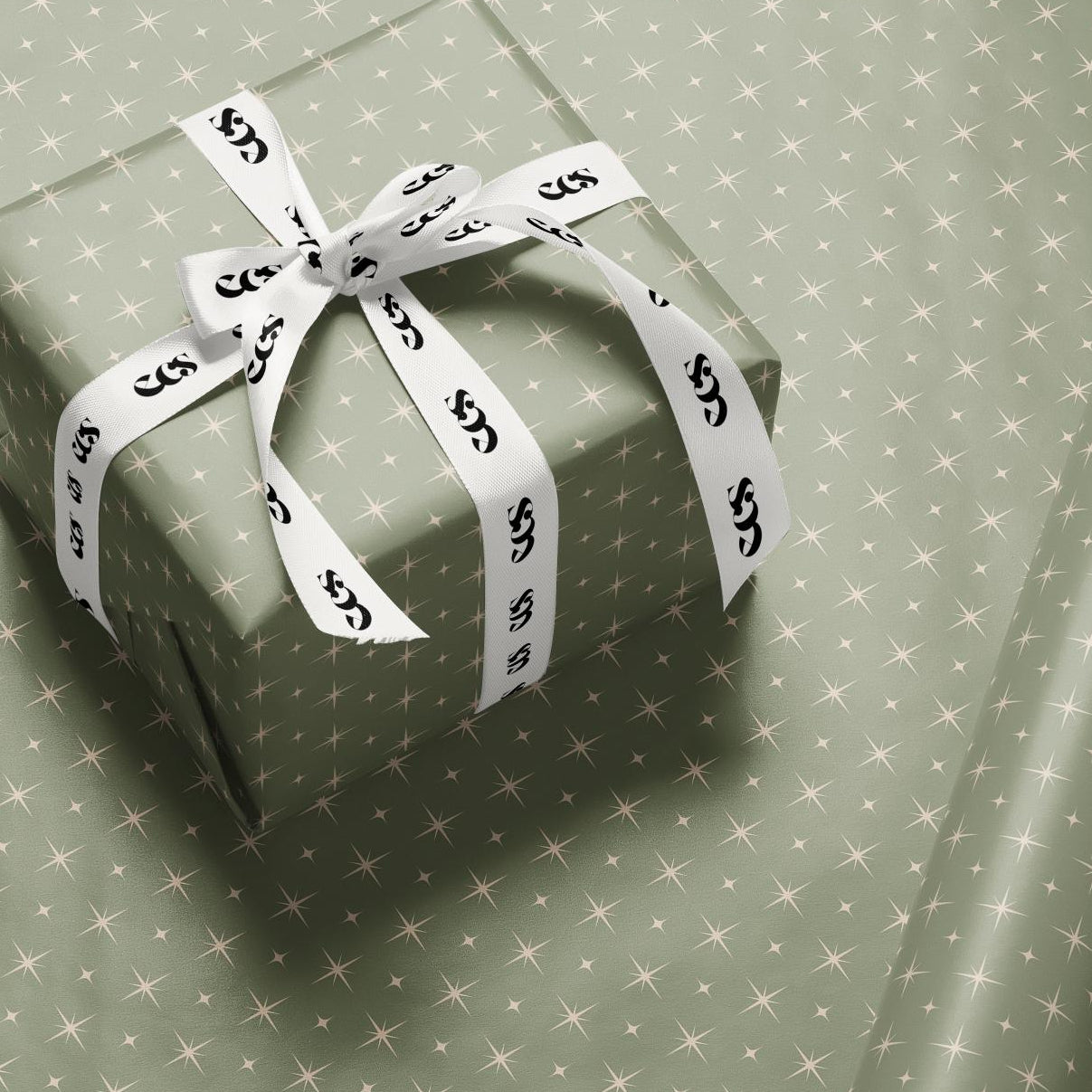 Sage Green Star Wrapping Paper, Gloss or Matte Finish Elegant Luxury Christmas Gift Wrap