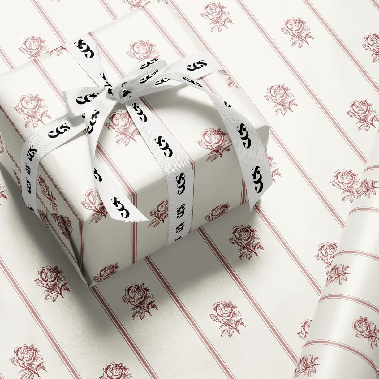 Vintage Rose Stripe Wrapping Paper | Romantic Floral Gift Wrap