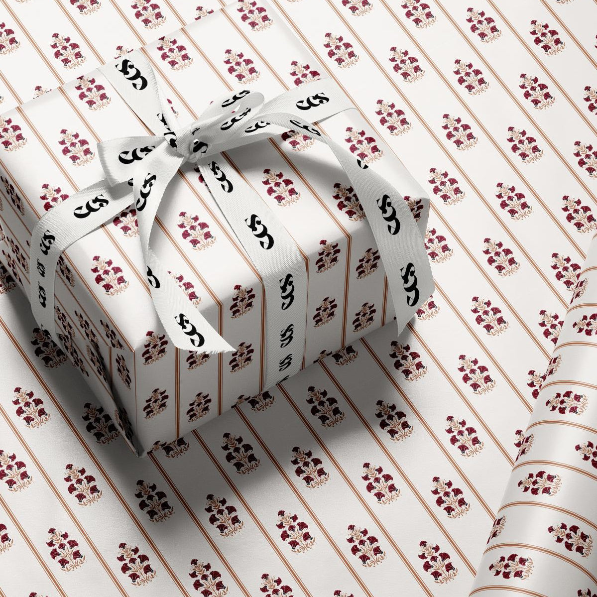 Vintage Burgundy Floral Wrapping Paper | Elegant Botanical Gift Wrap