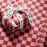 Pink & Red Checkered Wrapping Paper, Gloss or Matte Finish Elegant Luxury Birthday Gift Wrap