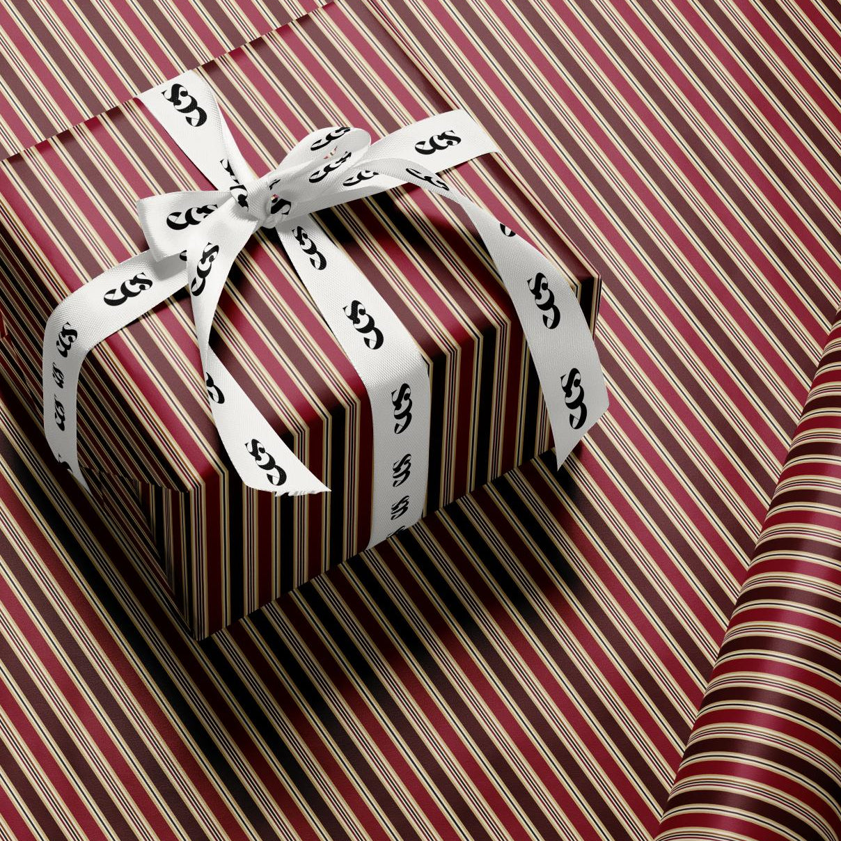 Burgundy and Gold Striped Wrapping Paper, Elegant Luxury Gift Wrap for Christmas, Holidays, Birthdays and Special Occasions