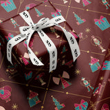 Burgundy Nutcracker Christmas Wrapping Paper, Gloss or Matte Finish Elegant Luxury Holiday Gift Wrap