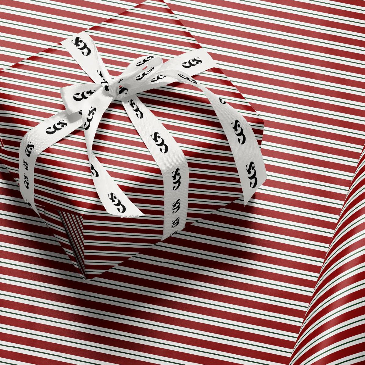 Red Candy Cane Stripe Wrapping Paper, Gloss or Matte Finish Elegant Luxury Christmas Gift Wrap
