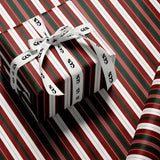 Red & Green Stripe Wrapping Paper, Gloss or Matte Finish Elegant Luxury Christmas Gift Wrap