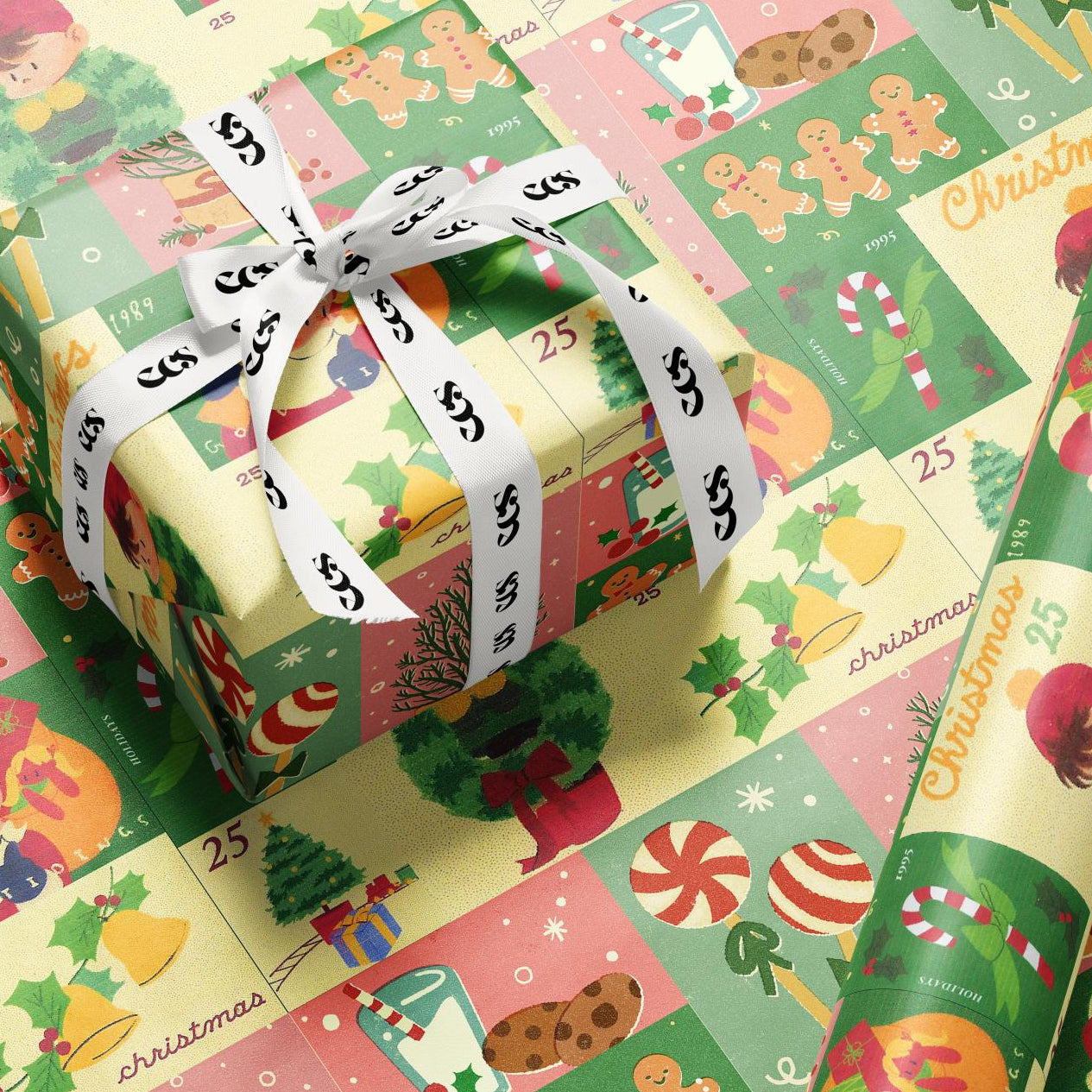 Vintage Christmas patchwork wrapping paper — Evara Creative Studio