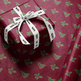 Luxury Holly Wrapping Paper | Elegant Burgundy Christmas Gift Wrap Sheets with Green Leaves & Red Berries