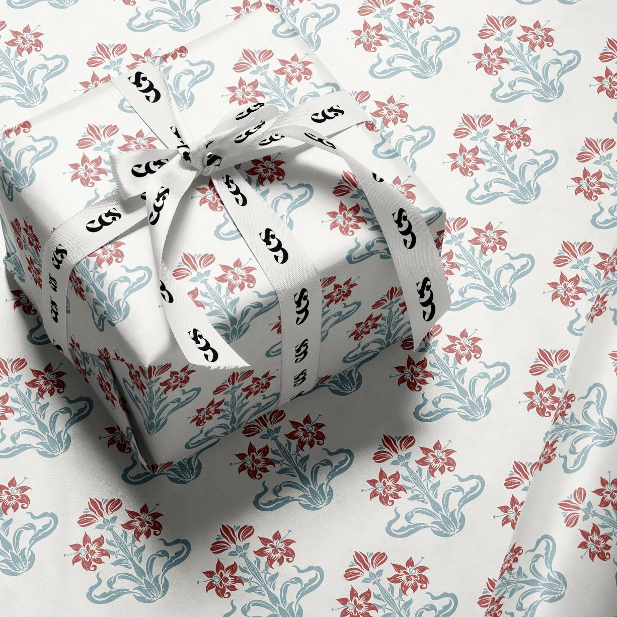 Vintage Red & Blue Floral Wrapping Paper | Botanical Gift Wrap