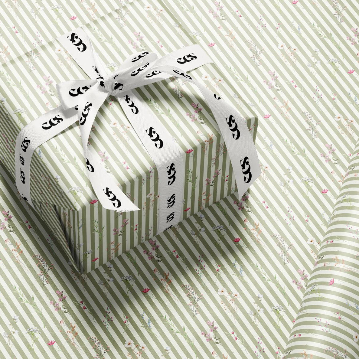 Pastel Striped Floral Wrapping Paper | Elegant Birthday Gift Wrap