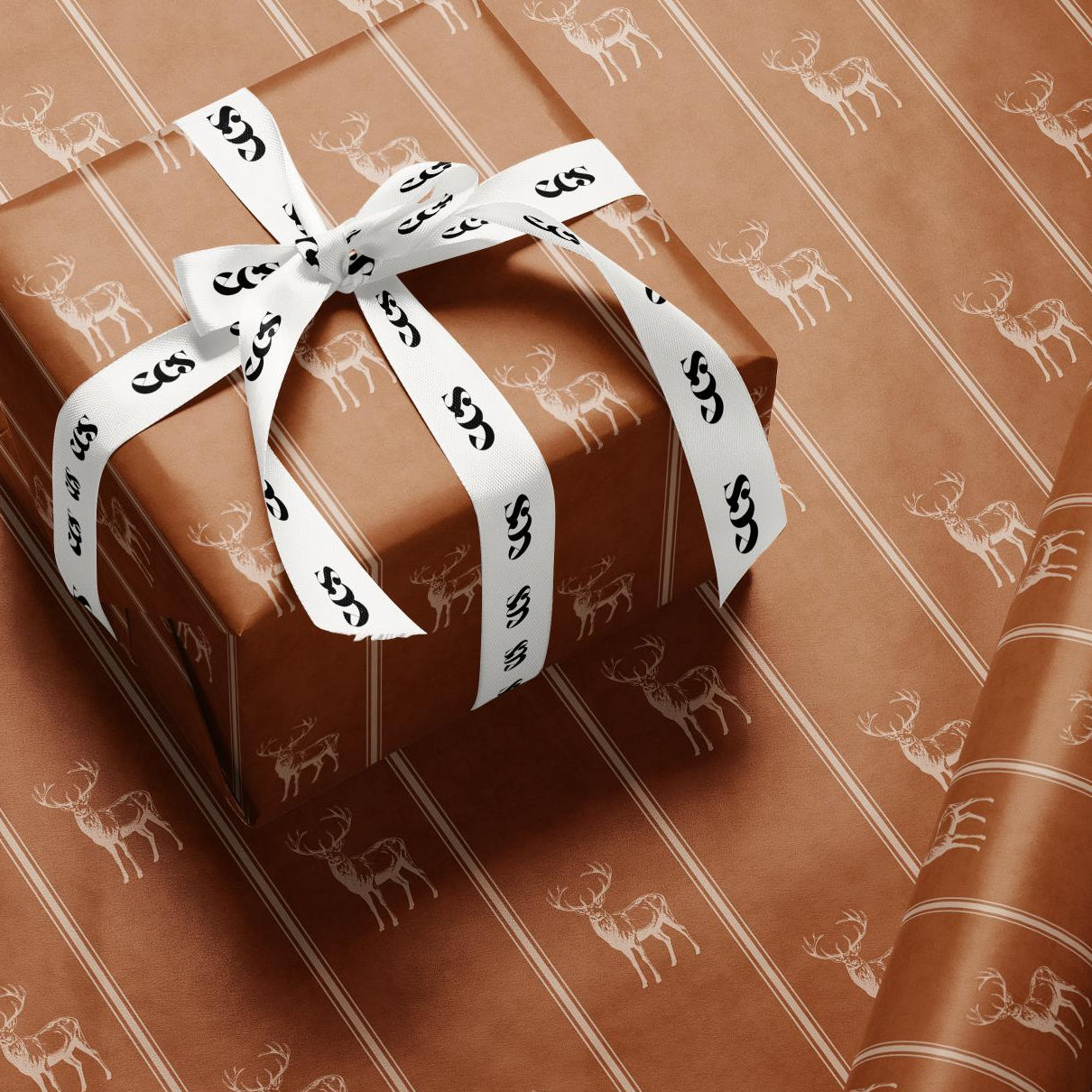 Rust Orange Vintage Deer Wrapping Paper, Gloss or Matte Finish Elegant Luxury Christmas Gift Wrap