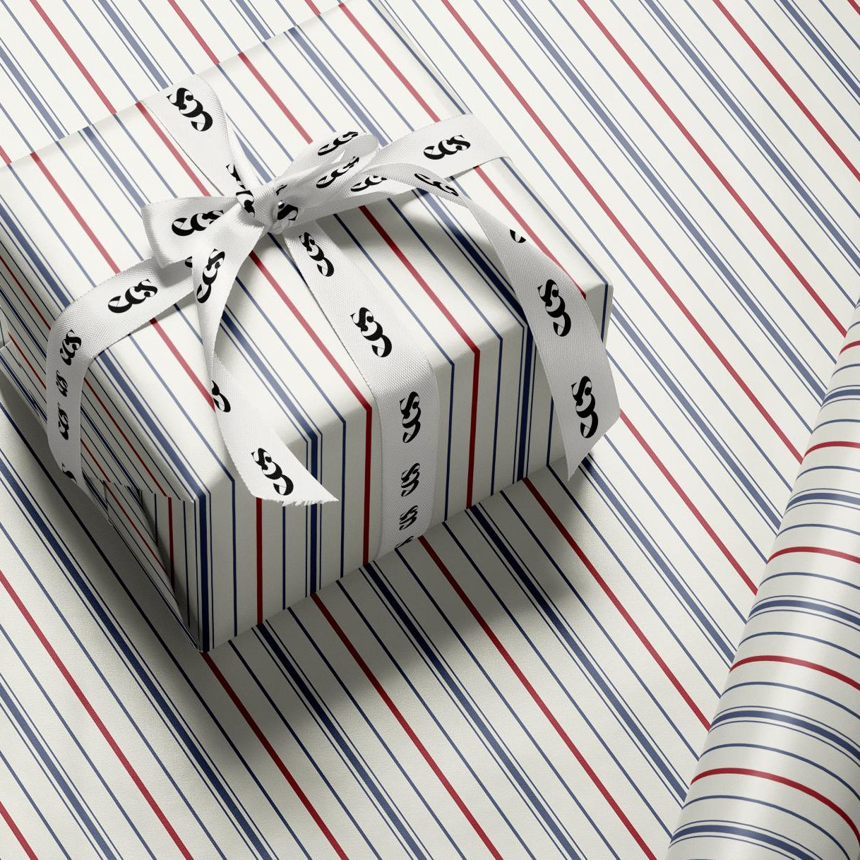 Red and Navy Striped Wrapping Paper, Elegant Classic Gift Wrap for Christmas, Holidays, Birthdays and Year-Round Gifting