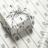 Vintage Sage Blue Rose Wrapping Paper, Gloss or Matte Finish Elegant Luxury Floral Gift Wrap