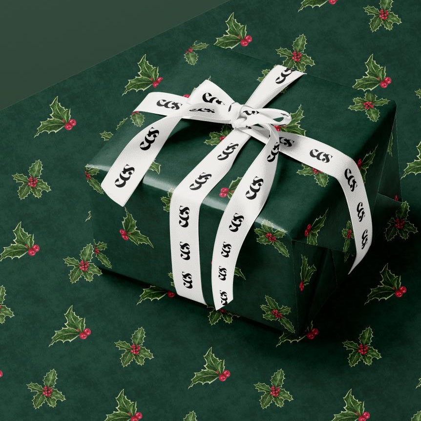 Deep Green Holly Wrapping Paper, Gloss or Matte Finish Elegant Luxury Christmas Gift Wrap