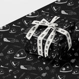 Black Halloween Gift Wrapping Paper, Gothic Witchy Wrap Sheet with Ouija Board, Skull and Mystic Pattern in Glossy or Matte Finish