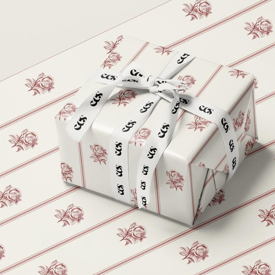 Vintage Rose Stripe Wrapping Paper | Romantic Floral Gift Wrap