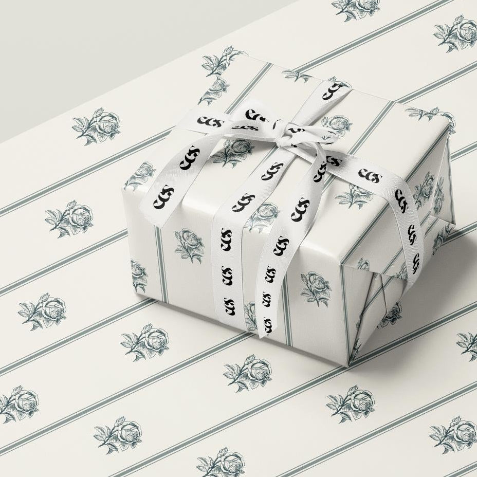 Vintage Sage Blue Rose Wrapping Paper, Gloss or Matte Finish Elegant Luxury Floral Gift Wrap