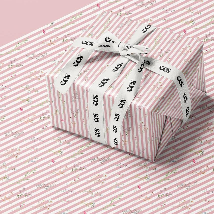 Pink Striped Floral Wrapping Paper | Valentine & Wedding Gift Wrap