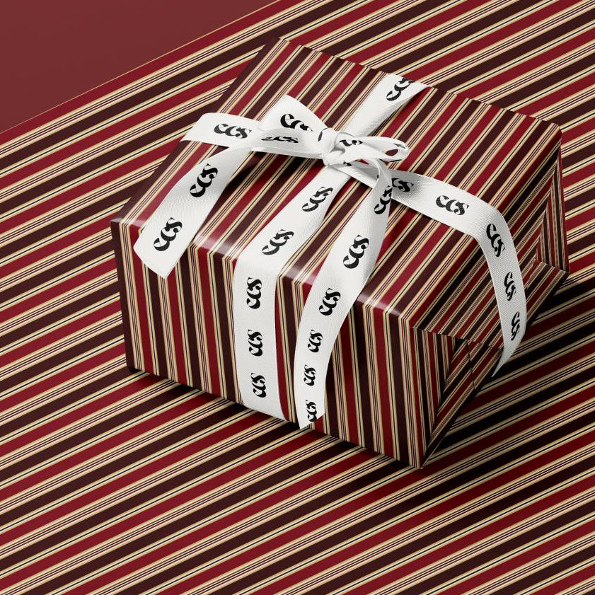 Burgundy and Gold Striped Wrapping Paper, Elegant Luxury Gift Wrap for Christmas, Holidays, Birthdays and Special Occasions