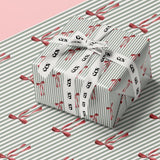 Elegant Striped Floral Wrap for Birthdays, Striped Gift Wrapping Paper, Green and White Stripe Holiday Wrap Sheet in Glossy or Matte Finish