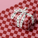 Pink & Red Checkered Wrapping Paper, Gloss or Matte Finish Elegant Luxury Birthday Gift Wrap