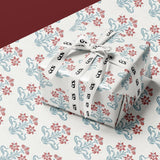 Vintage Red & Blue Floral Wrapping Paper | Botanical Gift Wrap