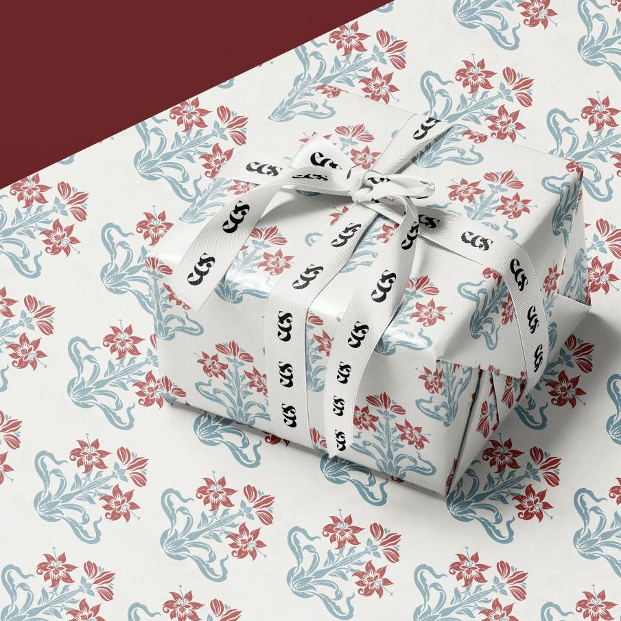 Vintage Red & Blue Floral Wrapping Paper | Botanical Gift Wrap
