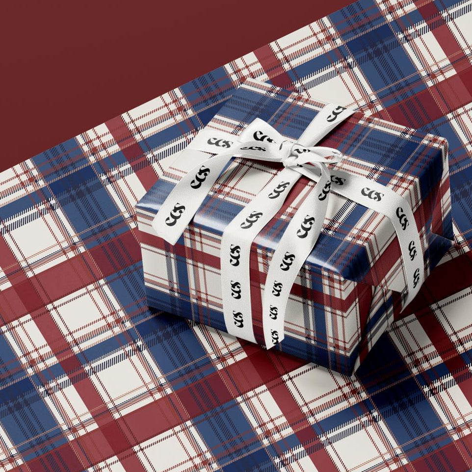 Red & Navy Tartan Plaid Wrapping Paper | Classic Christmas Wrap