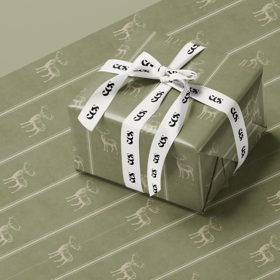 Sage Green Raindeer Wrapping Paper, Gloss or Matte Finish Elegant Luxury Christmas Gift Wrap