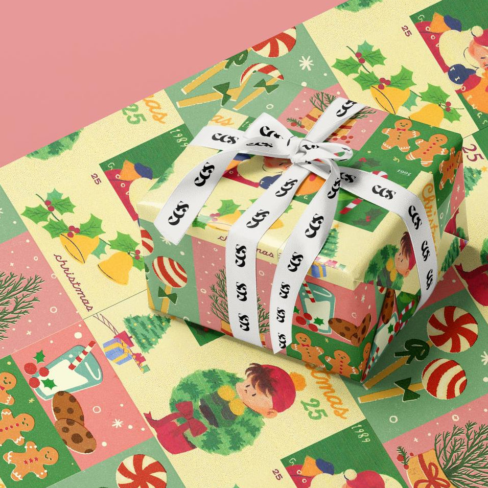 Vintage Christmas Patchwork Wrapping Paper | Retro Holiday Wrap