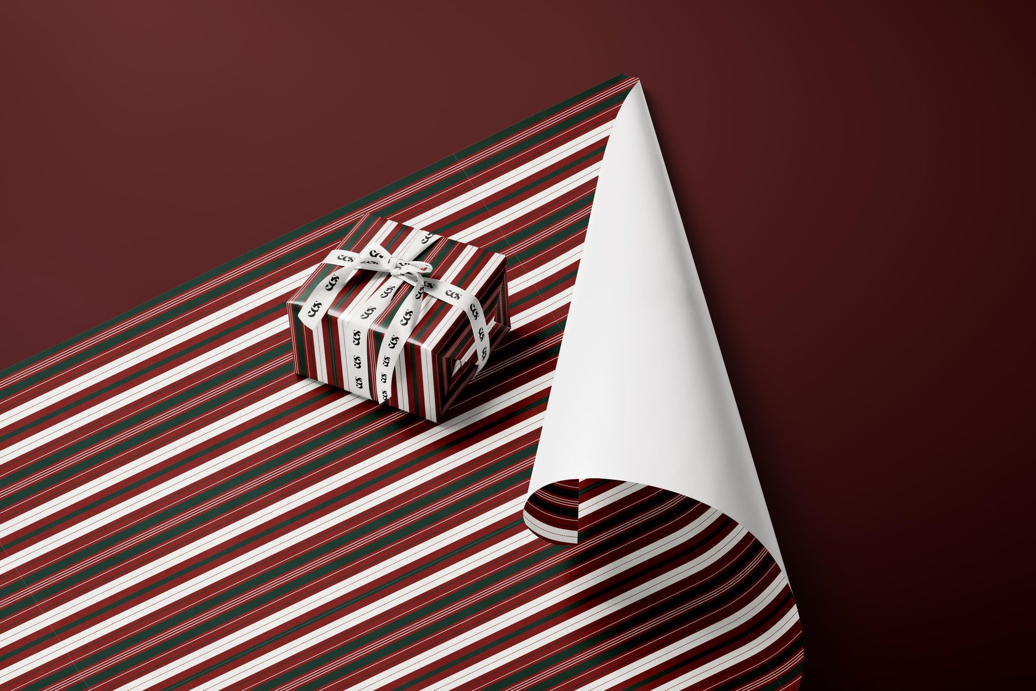 Red & Green Stripe Wrapping Paper, Gloss or Matte Finish Elegant Luxury Christmas Gift Wrap