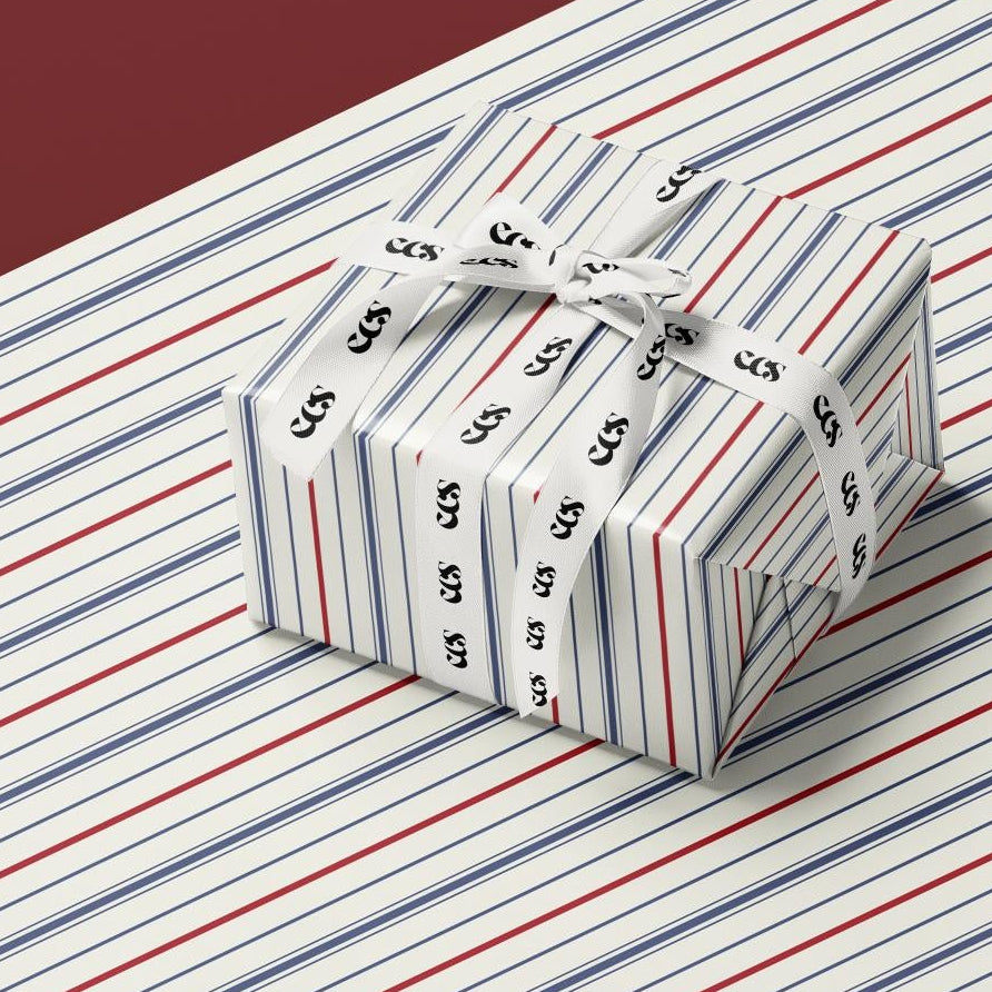 Red and Navy Striped Wrapping Paper, Elegant Classic Gift Wrap for Christmas, Holidays, Birthdays and Year-Round Gifting