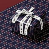 Navy Floral Wrapping Paper | Red Flowers & Pinstripe Gift Wrap