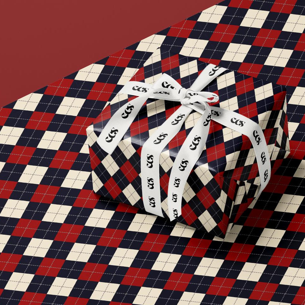 Luxury Argyle Wrapping Paper, Elegant Red, Navy and Cream Plaid Gift Wrap, Classic Christmas and Year-Round Packaging